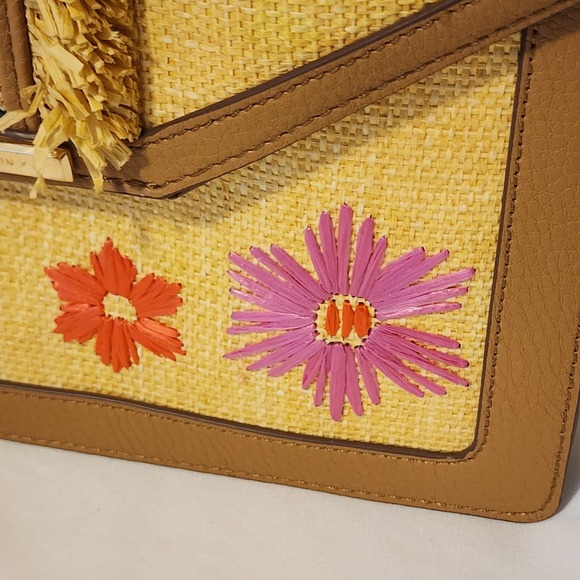 Anne Klein‎ Carrie Fringe Floral Straw Raffia Embroidered Satchel - - Picture 2 of 16
